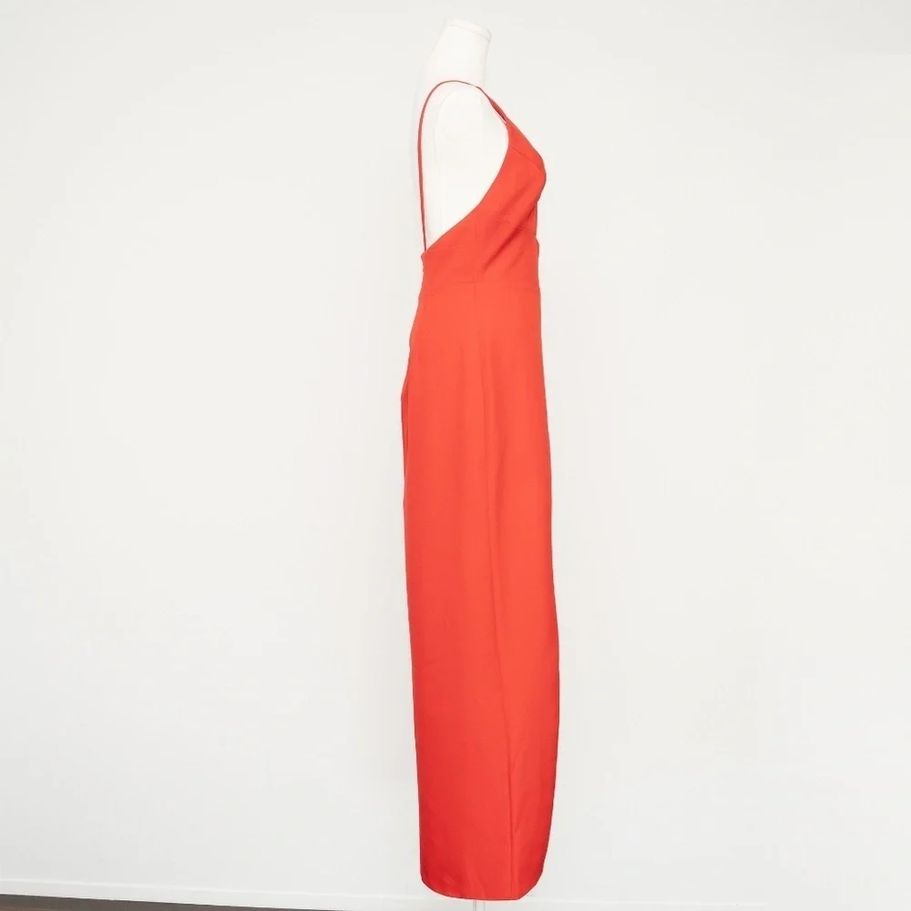 Ieena Mac‎ Duggal Red Thin Strap Cutout V-Neck High Slit Gown Dress 27434